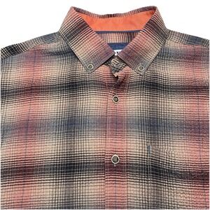32 Bar Blues Shirt M Mens L/S Button Down Cotton Cashmere Textured Ombre Plaid
